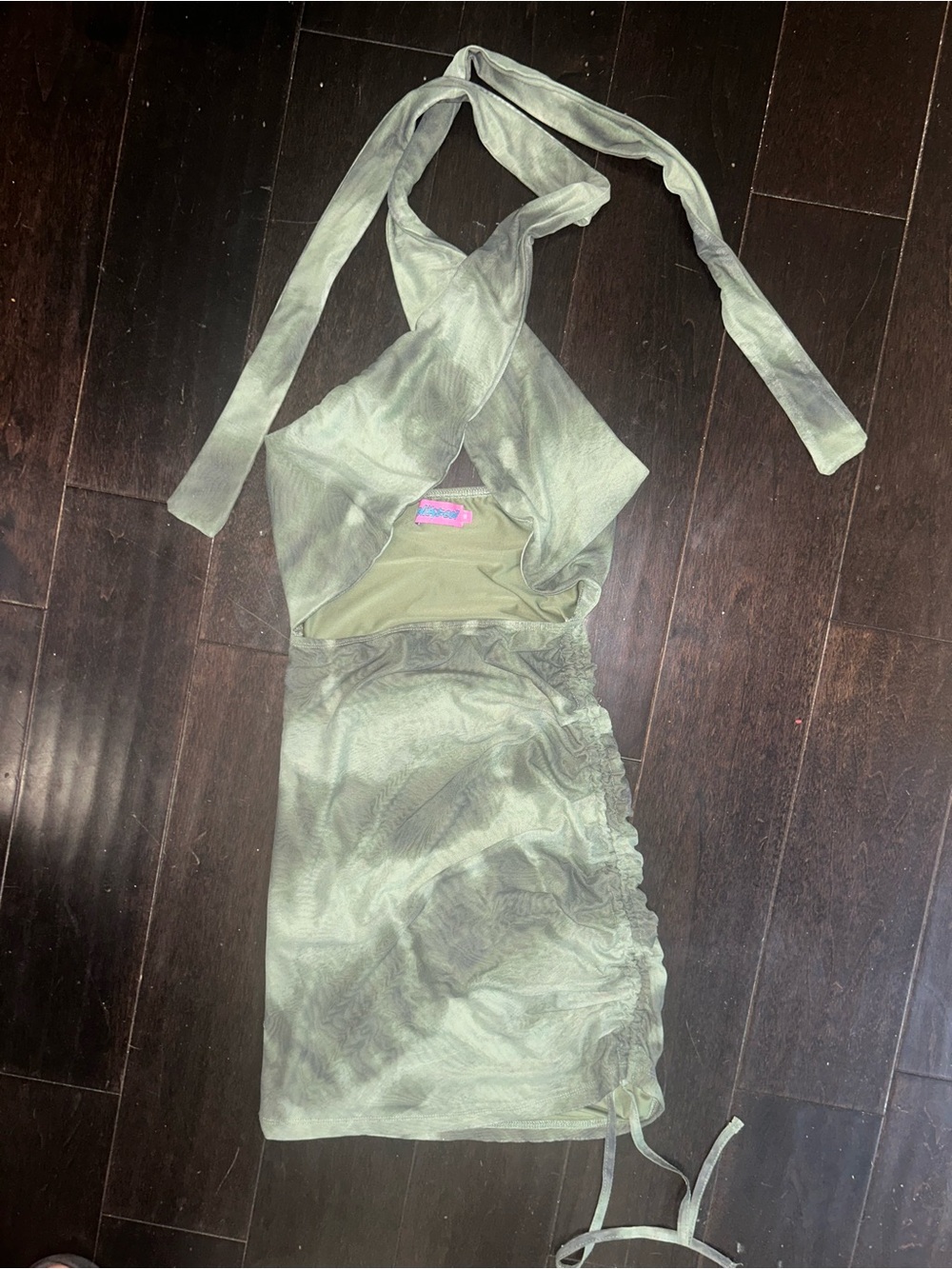 Edikted XS Sage Green Crisscross Cutout Mini Dress halter underboob Livia Lacey - Picture 3 of 6
